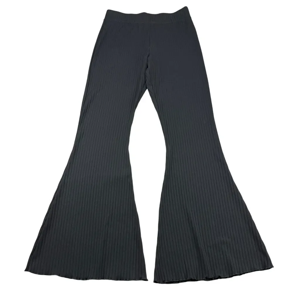 NIKE Women's High Waisted Ribbed Flare Leg Jersey Pants In Black Size Small - Picture 3 of 7